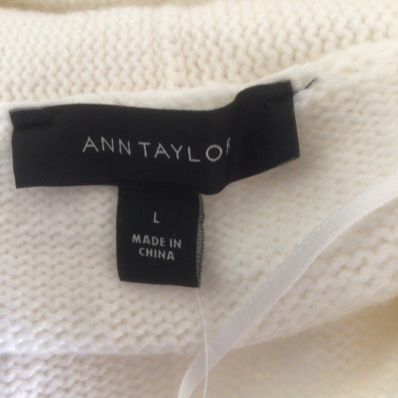 ANN TAYLOR WOOL BLEND WHITE OPEN FRONT CARDIGAN LARGE NWT - Picture 7 of 13